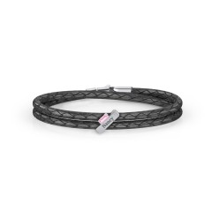 Engravable Sterling Silver Bar & Baguette Leather Bracelet – Sterling Silver with Pink Tourmaline
