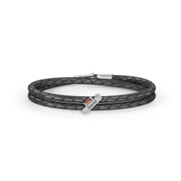 Engravable Sterling Silver Bar & Baguette Leather Bracelet in 925 Sterling Silver with Garnet