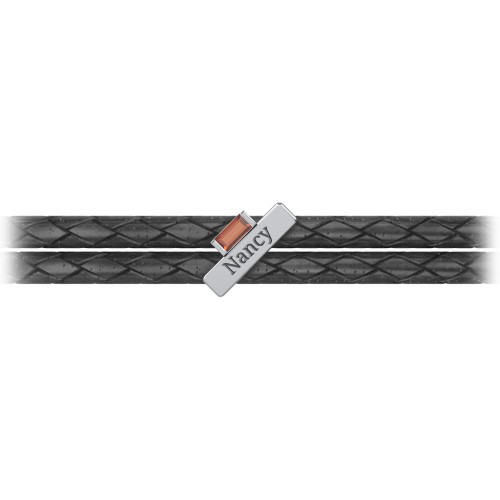 Engravable Sterling Silver Bar & Baguette Leather Bracelet – Sterling Silver with Garnet