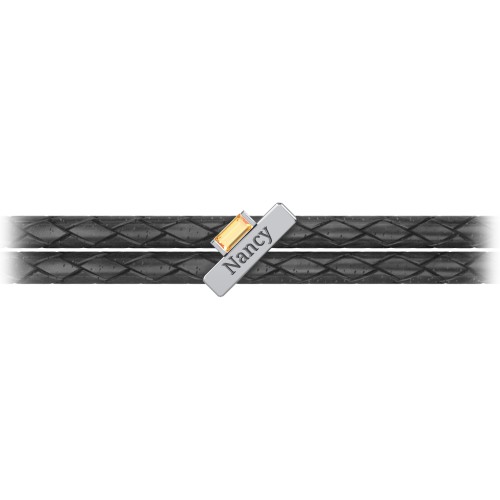 Engravable Sterling Silver Bar & Baguette Leather Bracelet – Sterling Silver with Citrine