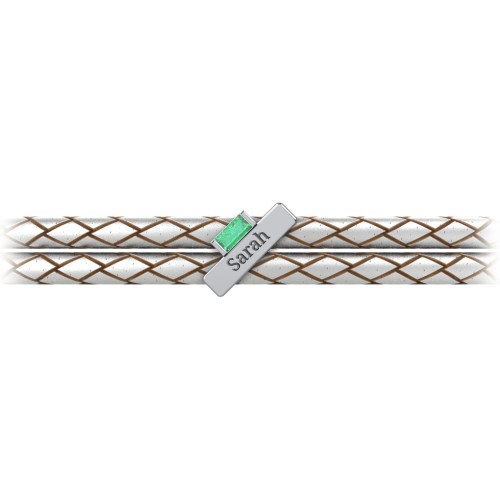 Engravable Sterling Silver Bar & Baguette Leather Bracelet – Sterling Silver with Emerald
