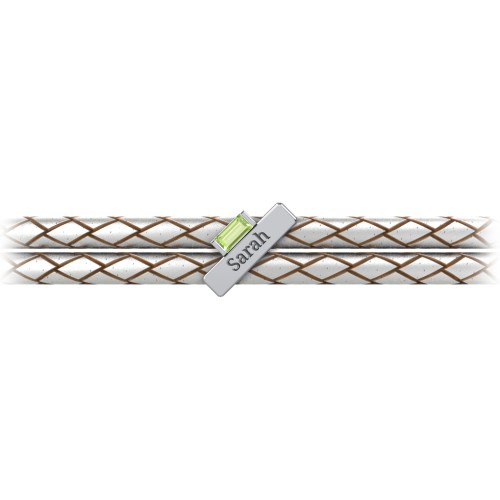 Engravable Sterling Silver Bar & Baguette Leather Bracelet