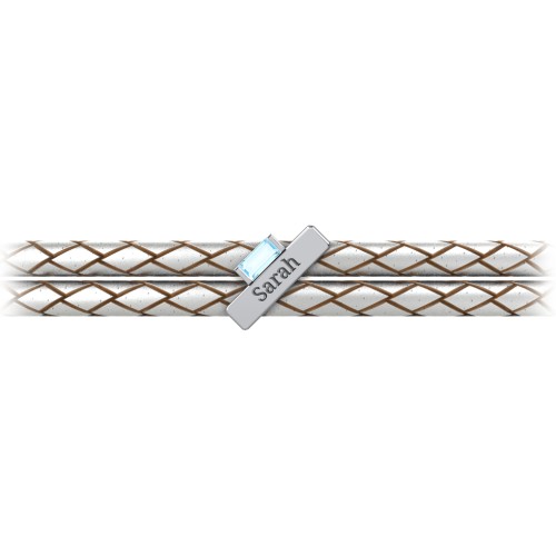 Engravable Sterling Silver Bar & Baguette Leather Bracelet – Sterling Silver with Blue Topaz