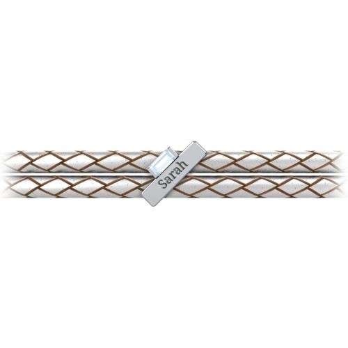 Engravable Sterling Silver Bar & Baguette Leather Bracelet – Sterling Silver with Aquamarine
