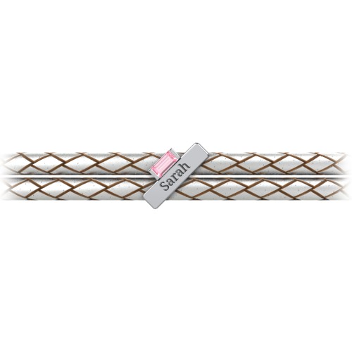 Engravable Sterling Silver Bar & Baguette Leather Bracelet – Sterling Silver with Pink Tourmaline