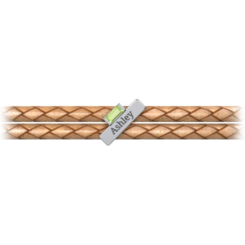 Engravable Sterling Silver Bar & Baguette Leather Bracelet