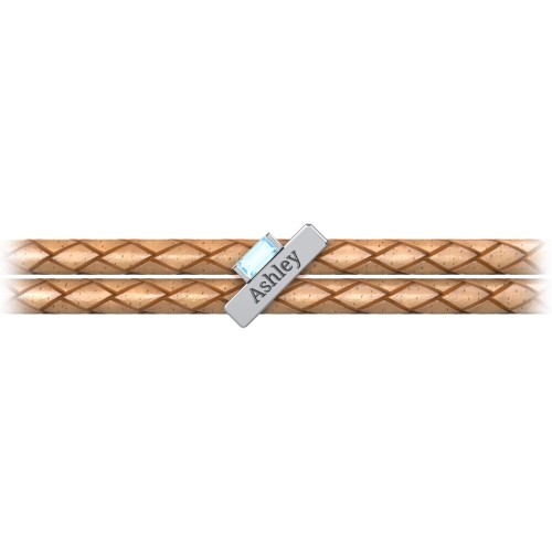 Engravable Sterling Silver Bar & Baguette Leather Bracelet – Sterling Silver with Blue Topaz