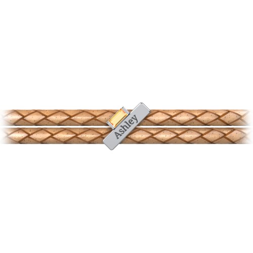 Engravable Sterling Silver Bar & Baguette Leather Bracelet – Sterling Silver with Citrine