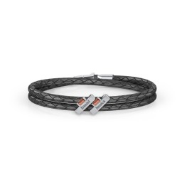 Engravable Sterling Silver Bar & Baguette Leather Bracelet - 2 in 925 Sterling Silver