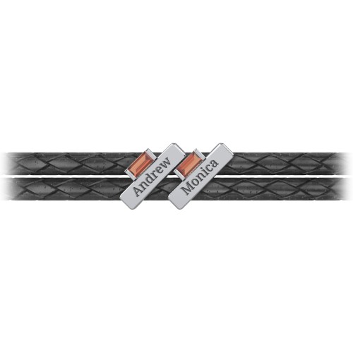 Engravable Sterling Silver Bar & Baguette Leather Bracelet - 2