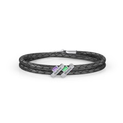 Engravable Sterling Silver Bar & Baguette Leather Bracelet - 2 – Sterling Silver with Ruby
