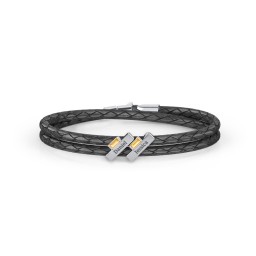 Engravable Sterling Silver Bar & Baguette Leather Bracelet - 2 in 925 Sterling Silver with Citrine