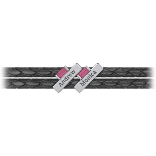 Engravable Sterling Silver Bar & Baguette Leather Bracelet - 2 – Sterling Silver with Ruby