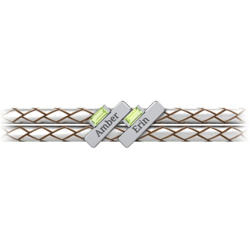 Engravable Sterling Silver Bar & Baguette Leather Bracelet - 2