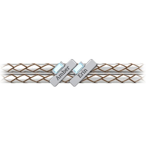 Engravable Sterling Silver Bar & Baguette Leather Bracelet - 2 – Sterling Silver with Blue Topaz