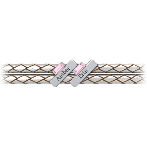 Engravable Sterling Silver Bar & Baguette Leather Bracelet - 2 – Sterling Silver with Pink Tourmaline