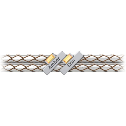 Engravable Sterling Silver Bar & Baguette Leather Bracelet - 2 – Sterling Silver with Citrine