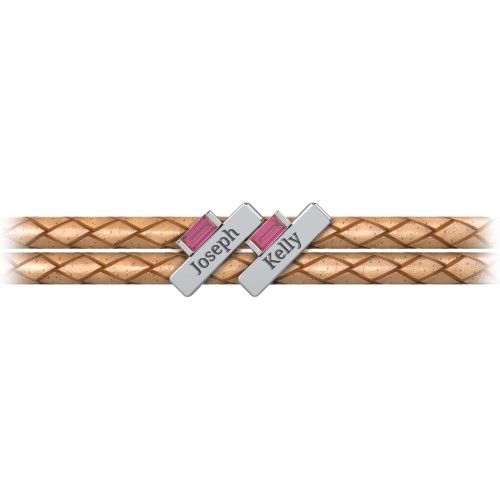 Engravable Sterling Silver Bar & Baguette Leather Bracelet - 2 – Sterling Silver with Ruby