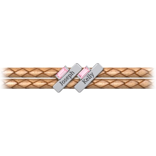 Engravable Sterling Silver Bar & Baguette Leather Bracelet - 2 – Sterling Silver with Pink Tourmaline