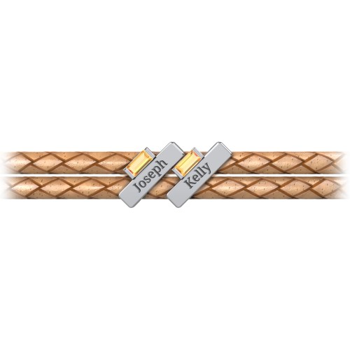 Engravable Sterling Silver Bar & Baguette Leather Bracelet - 2 – Sterling Silver with Citrine