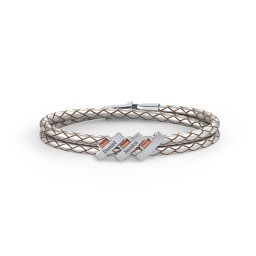 Engravable Sterling Silver Bar & Baguette Leather Bracelet - 3 in 925 Sterling Silver