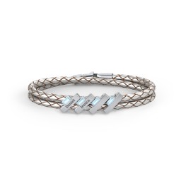 Engravable Sterling Silver Bar & Baguette Leather Bracelet - 4 in 925 Sterling Silver with Blue Topaz