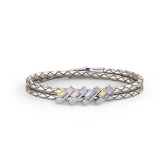 Engravable Sterling Silver Bar & Baguette Leather Bracelet - 4 – Sterling Silver with Citrine, Pink Tourmaline, and Blue Topaz