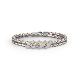 Engravable Sterling Silver Bar & Baguette Leather Bracelet - 4 in 925 Sterling Silver with Citrine