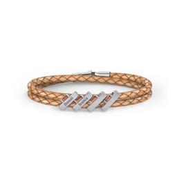 Engravable Sterling Silver Bar & Baguette Leather Bracelet - 4 in 925 Sterling Silver