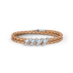 Engravable Sterling Silver Bar & Baguette Leather Bracelet - 4 in 925 Sterling Silver with Blue Topaz
