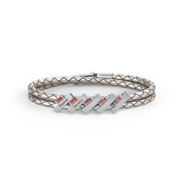 Engravable Sterling Silver Bar & Baguette Leather Bracelet - 5 in 925 Sterling Silver