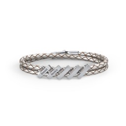 Engravable Sterling Silver Bar & Baguette Leather Bracelet - 5