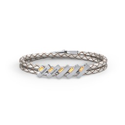 Engravable Sterling Silver Bar & Baguette Leather Bracelet - 5 in 925 Sterling Silver with Citrine