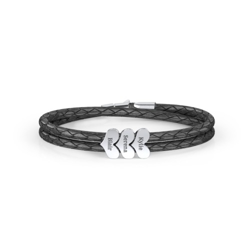 Engravable Sterling Silver Heart Leather Bracelet - 3