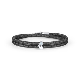 Engravable Sterling Silver Gemstone Heart Leather Bracelet in 925 Sterling Silver with Blue Topaz