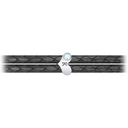 Engravable Sterling Silver Gemstone Heart Leather Bracelet – Sterling Silver with Blue Topaz