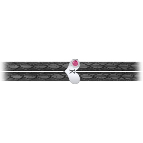 Engravable Sterling Silver Gemstone Heart Leather Bracelet – Sterling Silver with Ruby