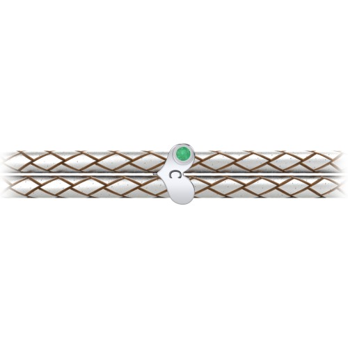Engravable Sterling Silver Gemstone Heart Leather Bracelet – Sterling Silver with Emerald