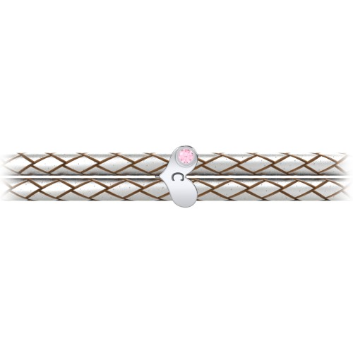 Engravable Sterling Silver Gemstone Heart Leather Bracelet – Sterling Silver with Pink Tourmaline
