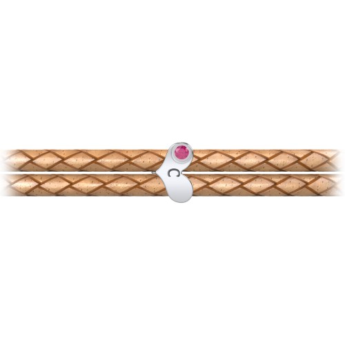 Engravable Sterling Silver Gemstone Heart Leather Bracelet – Sterling Silver with Ruby
