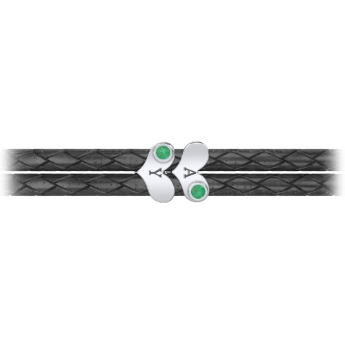Engravable Sterling Silver Gemstone Heart Leather Bracelet - 2 – Sterling Silver with Emerald