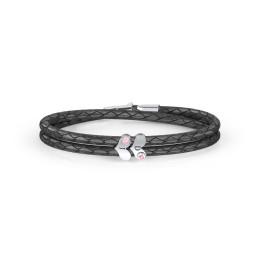 Engravable Sterling Silver Gemstone Heart Leather Bracelet - 2 in 925 Sterling Silver with Pink Tourmaline