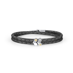 Engravable Sterling Silver Gemstone Heart Leather Bracelet - 2 in 925 Sterling Silver with Citrine