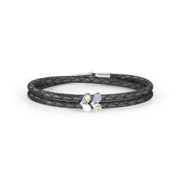 Engravable Sterling Silver Gemstone Heart Leather Bracelet - 2 in 925 Sterling Silver with Citrine and Peridot