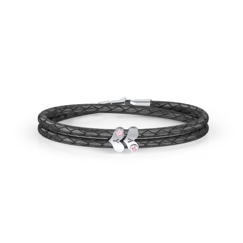 Engravable Sterling Silver Gemstone Heart Leather Bracelet - 2 – Sterling Silver with Pink Tourmaline