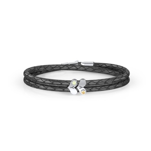 Engravable Sterling Silver Gemstone Heart Leather Bracelet - 2 – Sterling Silver with Citrine and Peridot