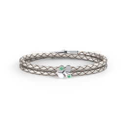 Engravable Sterling Silver Gemstone Heart Leather Bracelet - 2 in 925 Sterling Silver with Emerald