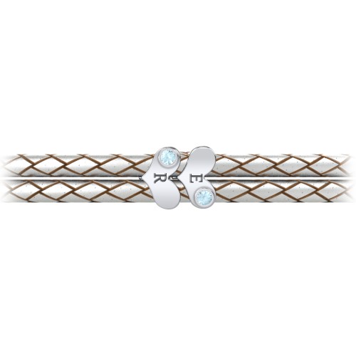 Engravable Sterling Silver Gemstone Heart Leather Bracelet - 2