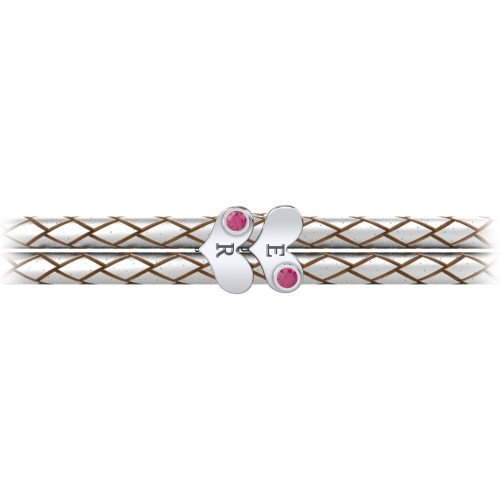 Engravable Sterling Silver Gemstone Heart Leather Bracelet - 2 – Sterling Silver with Ruby