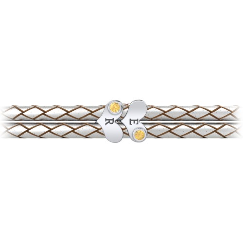 Engravable Sterling Silver Gemstone Heart Leather Bracelet - 2 – Sterling Silver with Citrine
